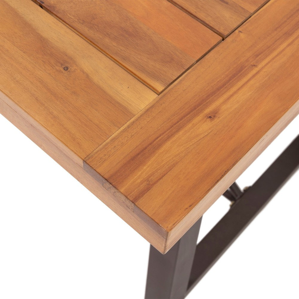 Ceso Outdoor Dining Table, Powder Coated Base, Teak and Black Iron, 70 Inch - BM355261