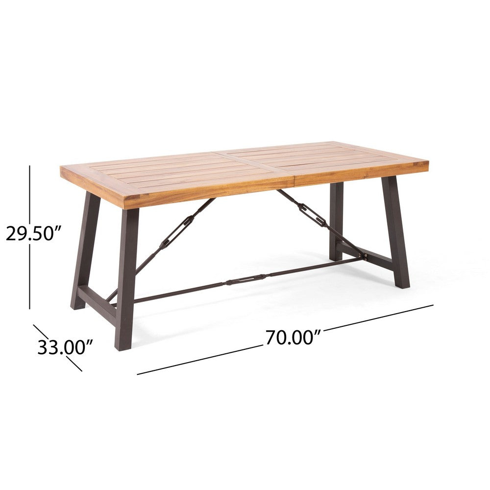 Ceso Outdoor Dining Table, Powder Coated Base, Teak and Black Iron, 70 Inch - BM355261