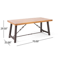 Ceso Outdoor Dining Table, Powder Coated Base, Teak and Black Iron, 70 Inch - BM355261