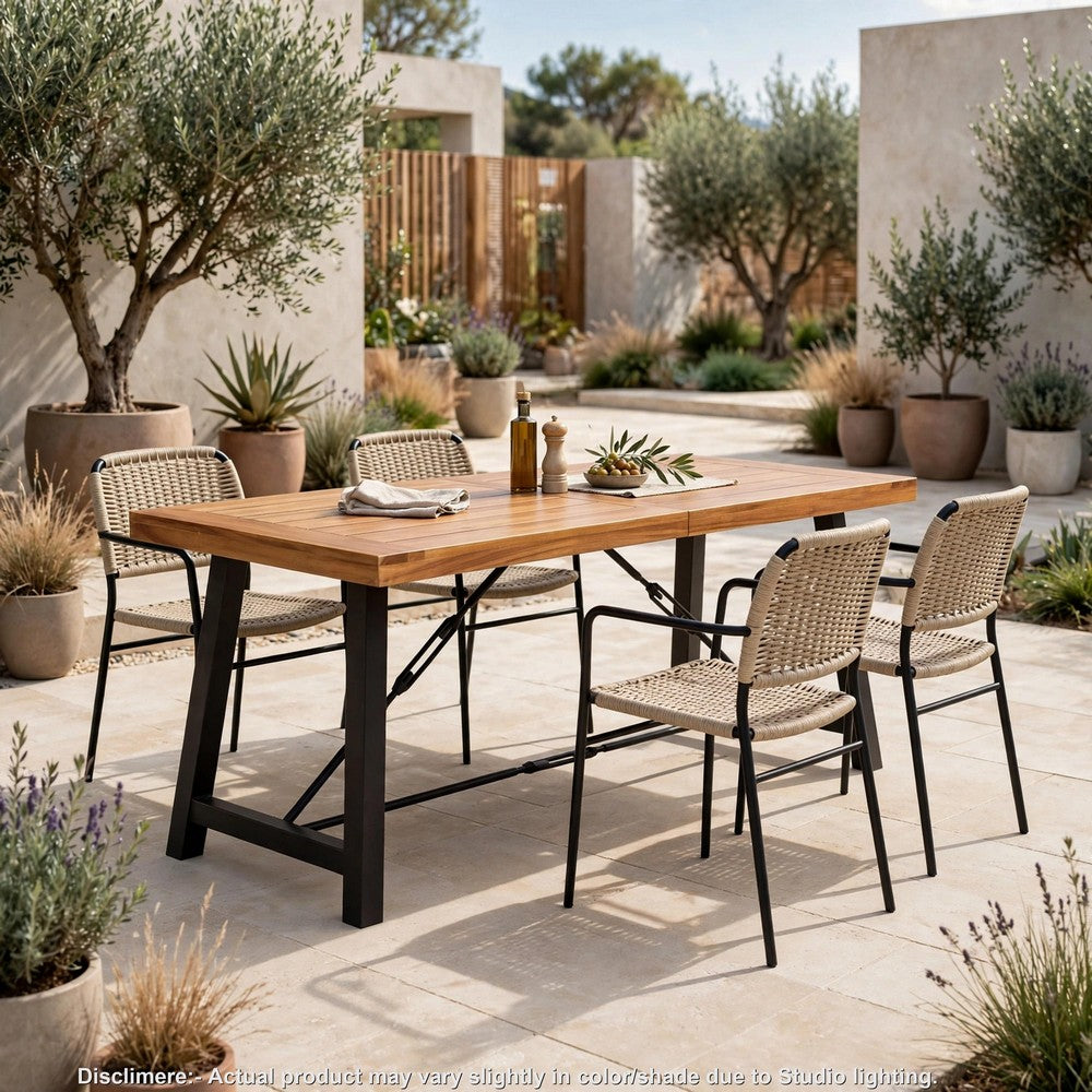 Ceso Outdoor Dining Table, Powder Coated Base, Teak and Black Iron, 70 Inch - BM355261