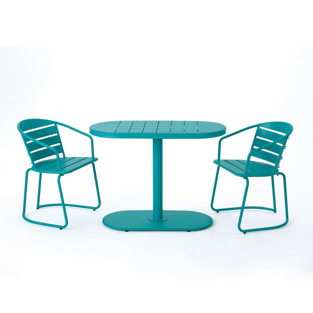Monalisa 3pc Outdoor Bistro Table Set, Slatted Curved Back Chairs, Teal - BM355262