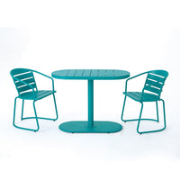 Monalisa 3pc Outdoor Bistro Table Set, Slatted Curved Back Chairs, Teal - BM355262