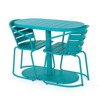 Monalisa 3pc Outdoor Bistro Table Set, Slatted Curved Back Chairs, Teal - BM355262