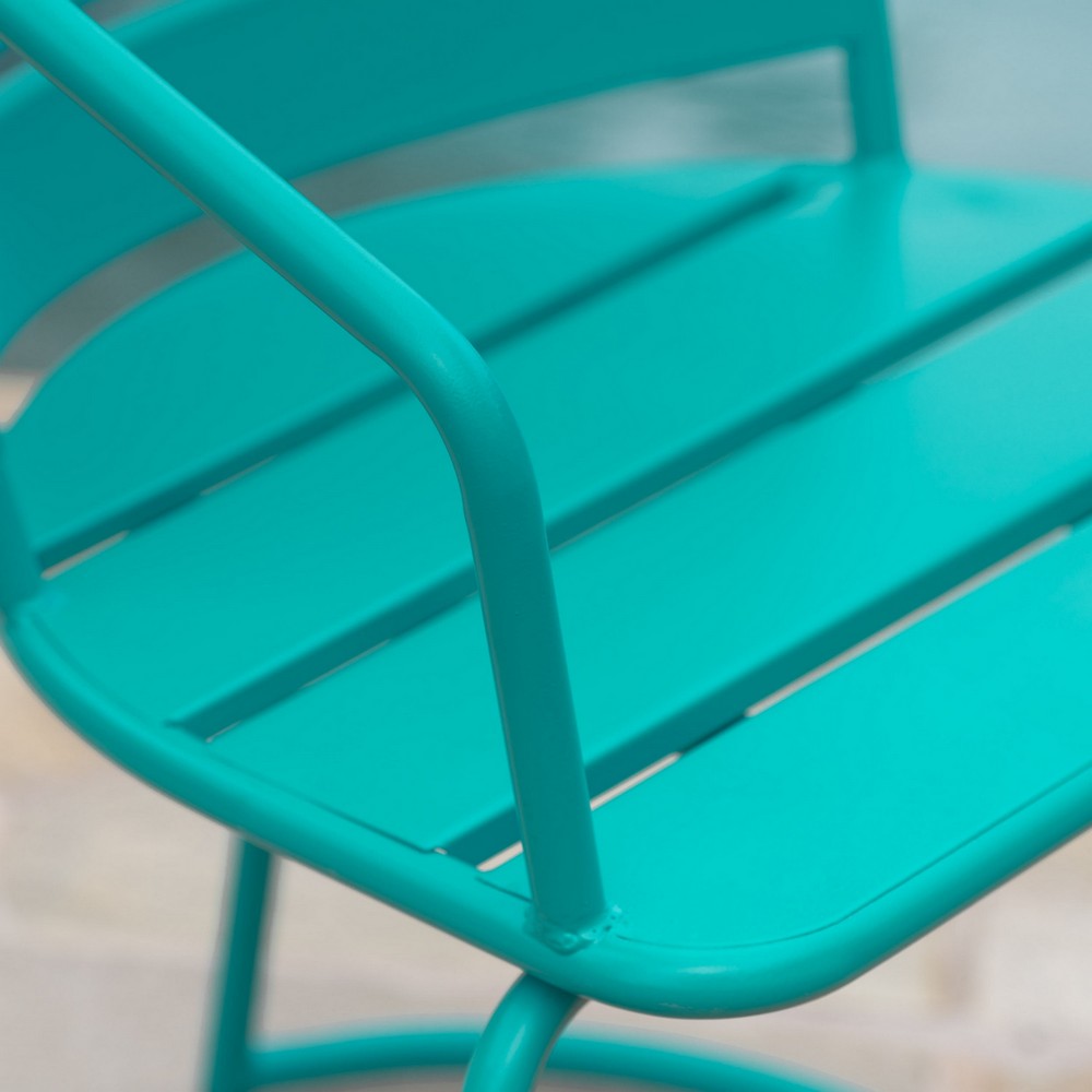 Monalisa 3pc Outdoor Bistro Table Set, Slatted Curved Back Chairs, Teal - BM355262