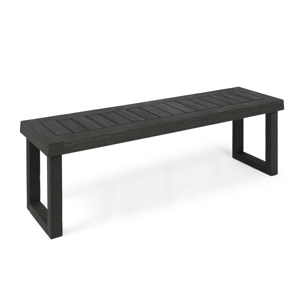 Outdoor Acacia Wood Dining Bench with Slatted Seat, Dark Gray, 60 Inch - BM355263