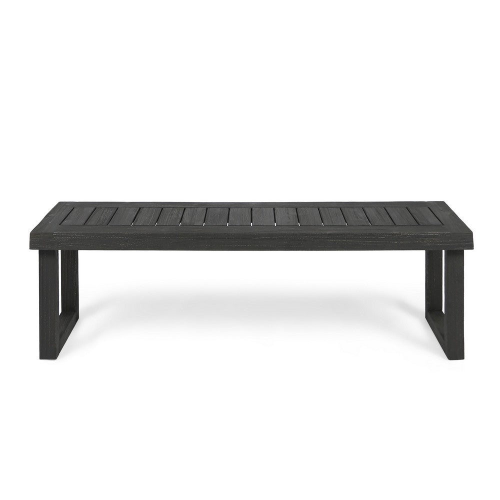 Outdoor Acacia Wood Dining Bench with Slatted Seat, Dark Gray, 60 Inch - BM355263