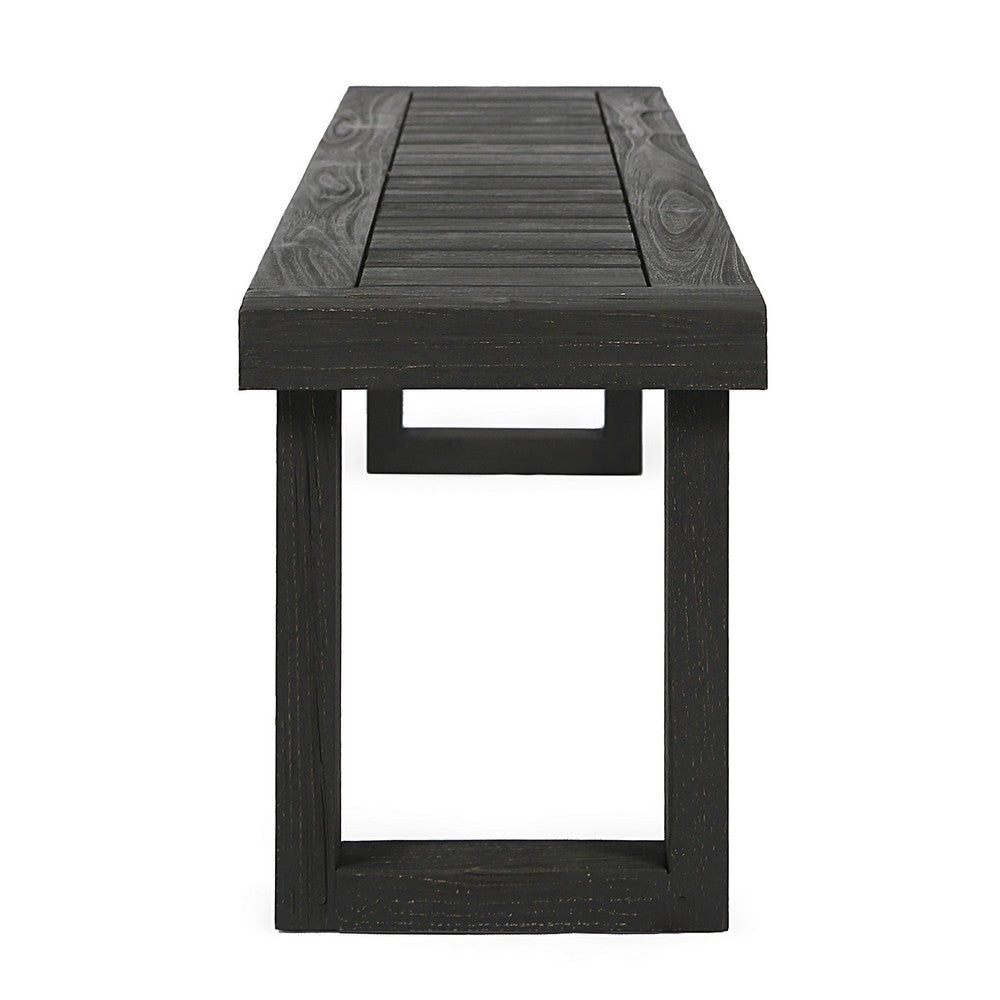 Outdoor Acacia Wood Dining Bench with Slatted Seat, Dark Gray, 60 Inch - BM355263