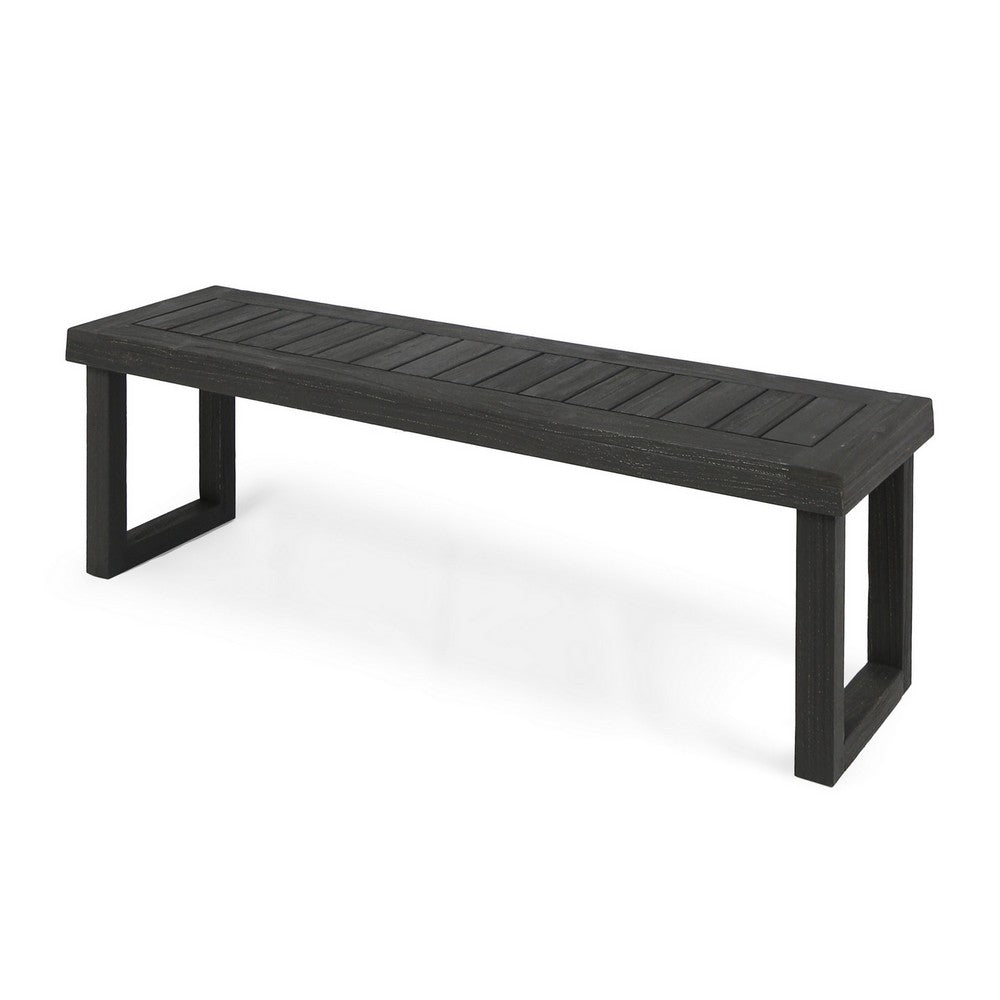Outdoor Acacia Wood Dining Bench with Slatted Seat, Dark Gray, 60 Inch - BM355263