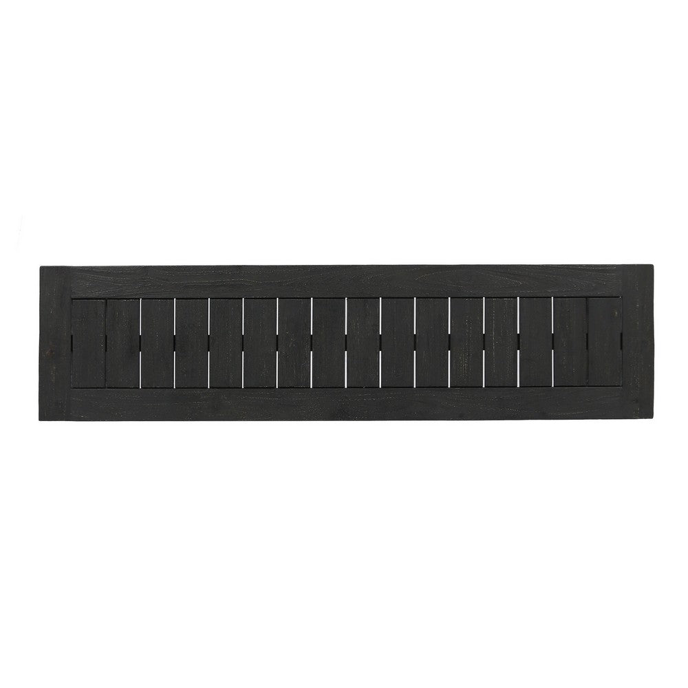 Outdoor Acacia Wood Dining Bench with Slatted Seat, Dark Gray, 60 Inch - BM355263