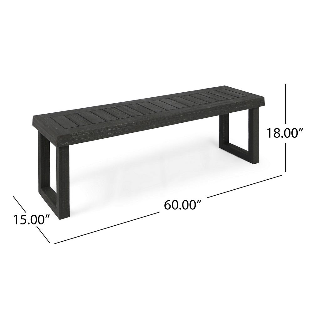 Outdoor Acacia Wood Dining Bench with Slatted Seat, Dark Gray, 60 Inch - BM355263