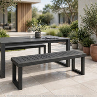 Outdoor Acacia Wood Dining Bench with Slatted Seat, Dark Gray, 60 Inch - BM355263
