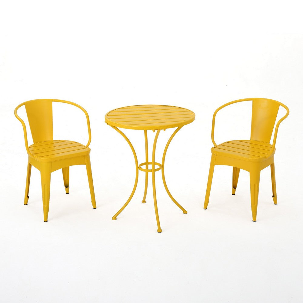 Rune 3pc Outdoor Bistro Set with Round Table and Armchairs, Yellow - BM355265