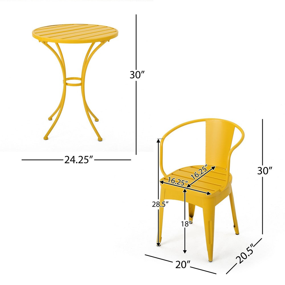 Rune 3pc Outdoor Bistro Set with Round Table and Armchairs, Yellow - BM355265