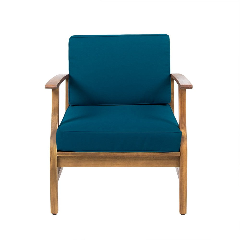 Hoye Outdoor Club Chair, Blue Cushions, Brown Acacia Wood  - BM355266