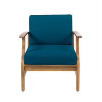 Hoye Outdoor Club Chair, Blue Cushions, Brown Acacia Wood  - BM355266