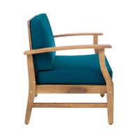 Hoye Outdoor Club Chair, Blue Cushions, Brown Acacia Wood  - BM355266