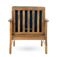 Hoye Outdoor Club Chair, Blue Cushions, Brown Acacia Wood  - BM355266