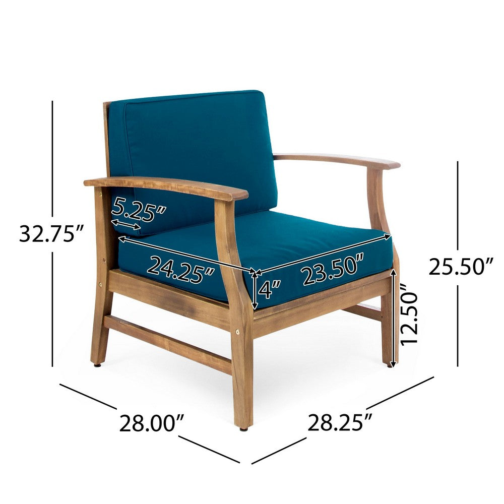 Hoye Outdoor Club Chair, Blue Cushions, Brown Acacia Wood  - BM355266