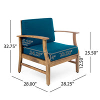 Hoye Outdoor Club Chair, Blue Cushions, Brown Acacia Wood  - BM355266