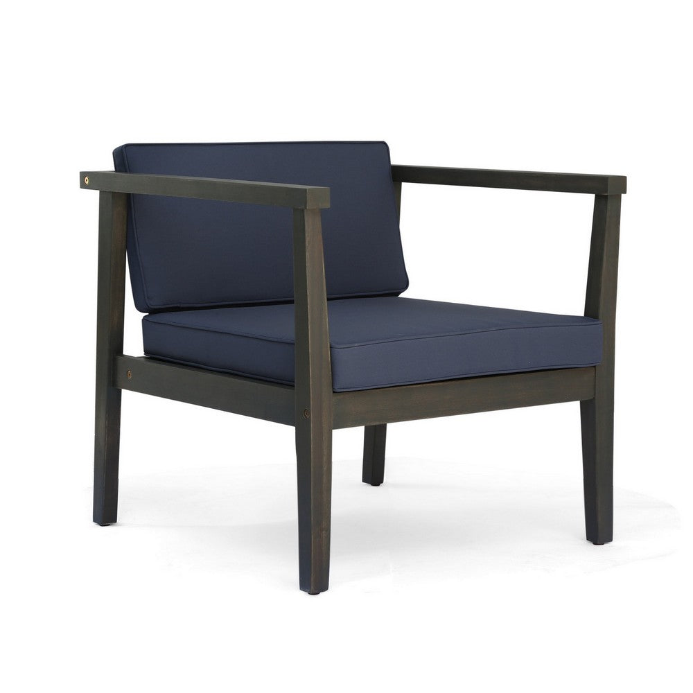 Lyso Outdoor Club Chair, Blue Polyester Cushions, Gray Wood - BM355267