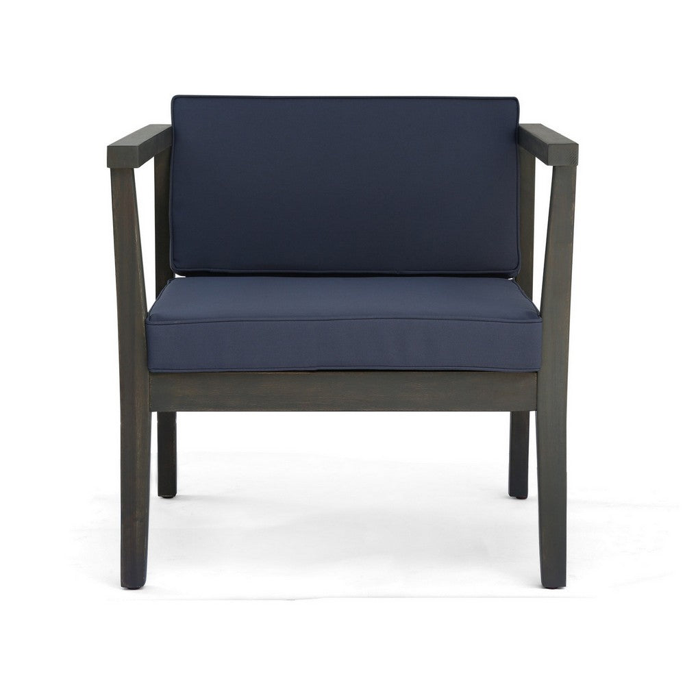 Lyso Outdoor Club Chair, Blue Polyester Cushions, Gray Wood - BM355267