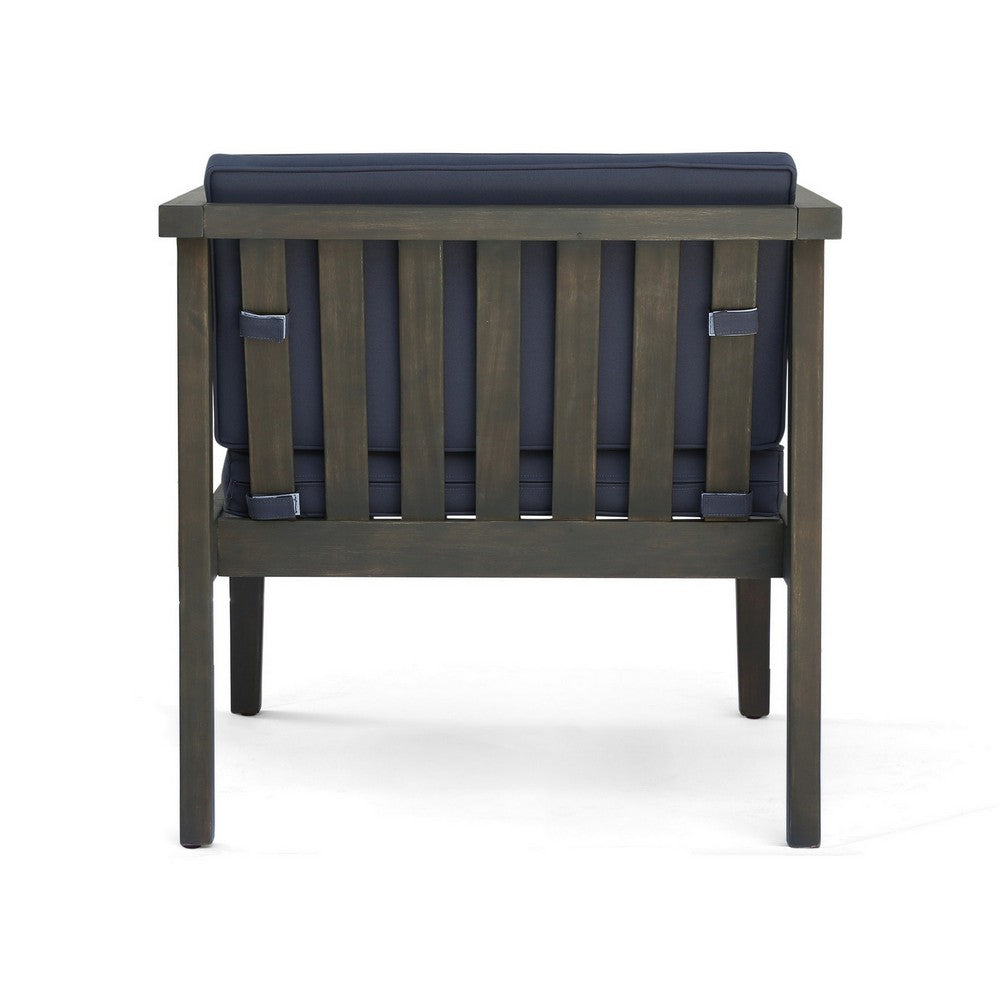 Lyso Outdoor Club Chair, Blue Polyester Cushions, Gray Wood - BM355267