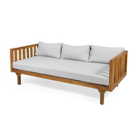 Clara Outdoor 3 Seater Daybed, Water Resistant Gray Cushions, Teak, 68 Inch - BM355269