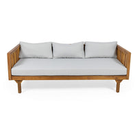 Clara Outdoor 3 Seater Daybed, Water Resistant Gray Cushions, Teak, 68 Inch - BM355269