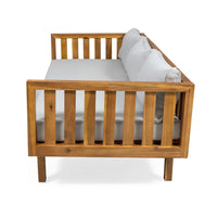 Clara Outdoor 3 Seater Daybed, Water Resistant Gray Cushions, Teak, 68 Inch - BM355269