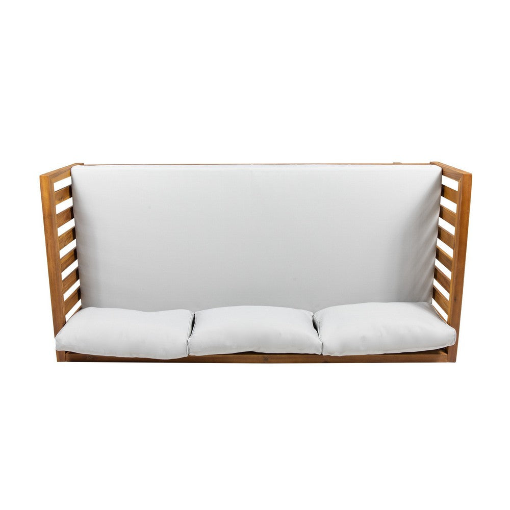 Clara Outdoor 3 Seater Daybed, Water Resistant Gray Cushions, Teak, 68 Inch - BM355269
