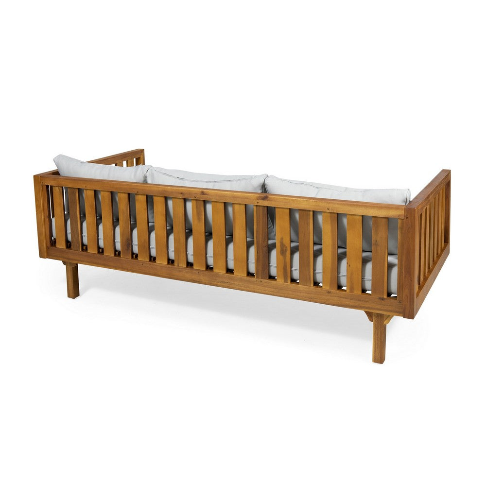 Clara Outdoor 3 Seater Daybed, Water Resistant Gray Cushions, Teak, 68 Inch - BM355269