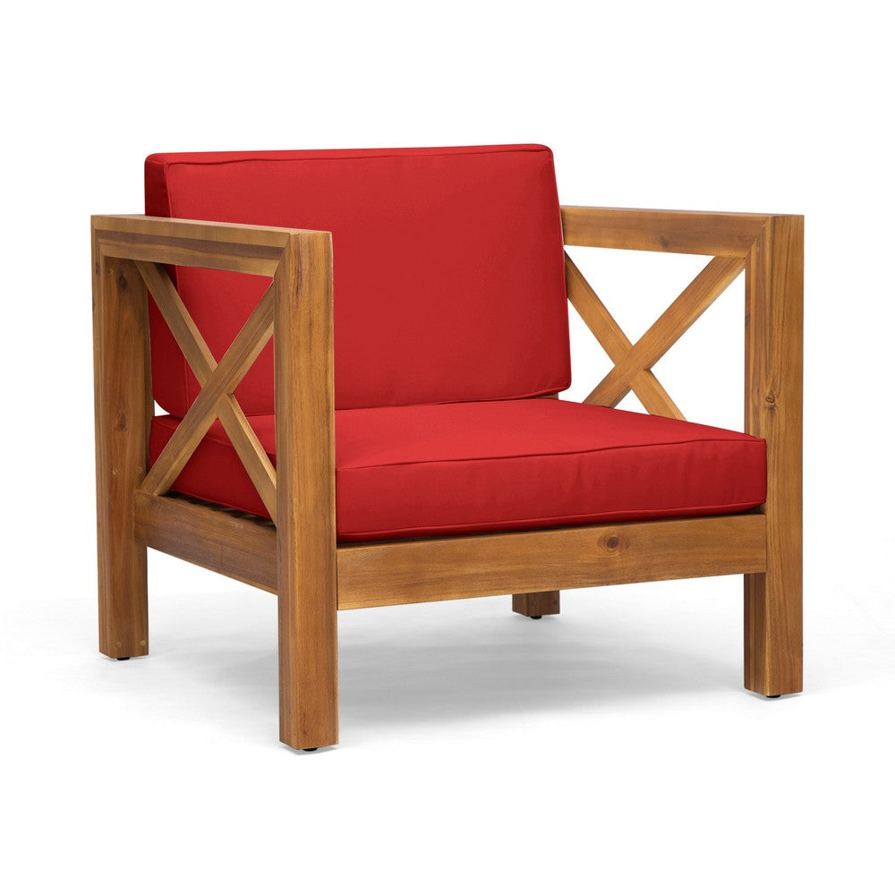 Juna Outdoor Club Chair, Water Resistant Red Cushions, Teak Finish - BM355270