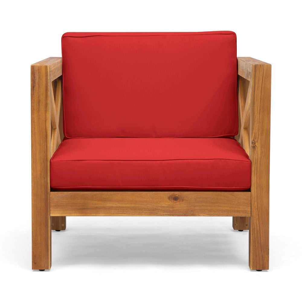 Juna Outdoor Club Chair, Water Resistant Red Cushions, Teak Finish - BM355270