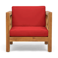 Juna Outdoor Club Chair, Water Resistant Red Cushions, Teak Finish - BM355270