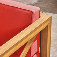 Juna Outdoor Club Chair, Water Resistant Red Cushions, Teak Finish - BM355270