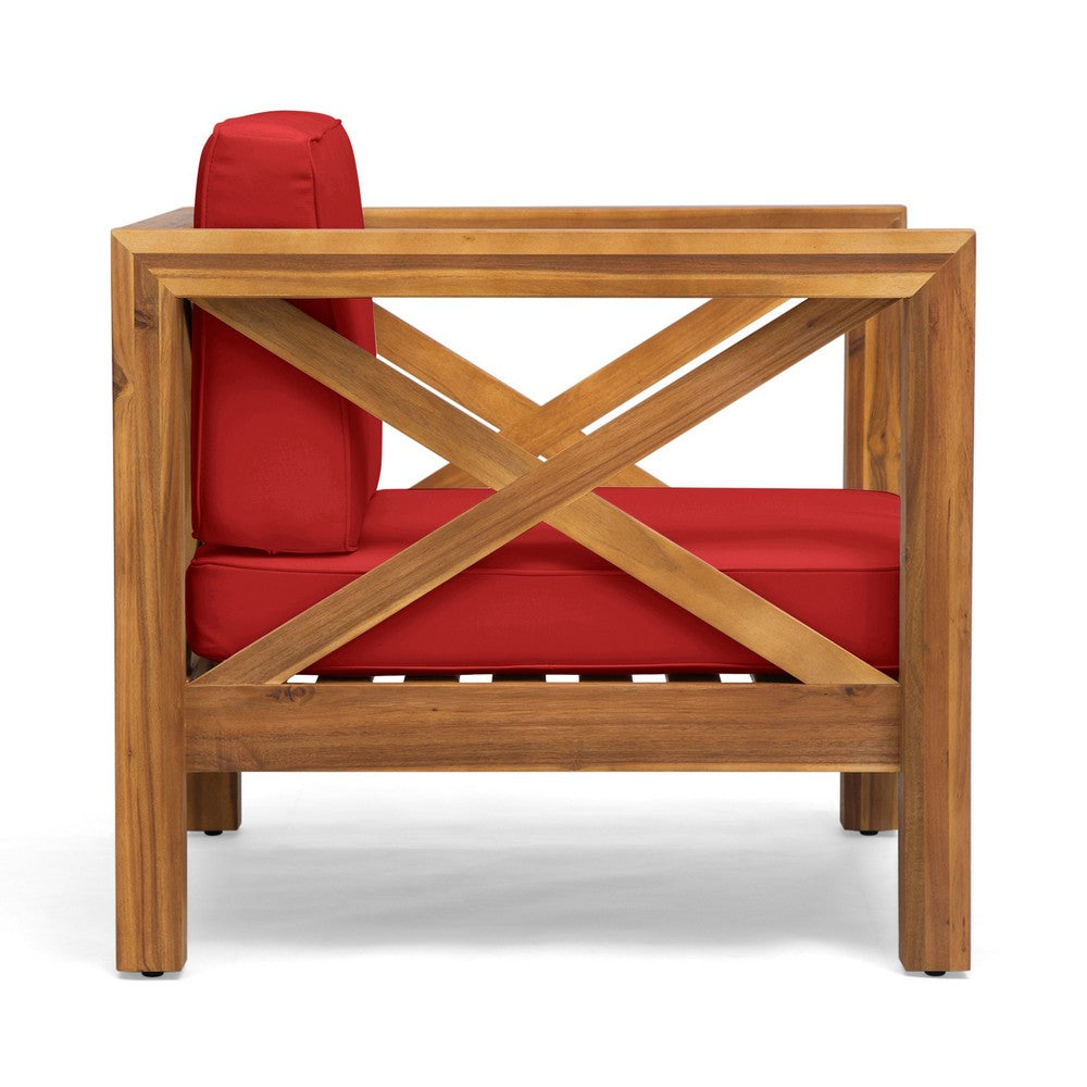 Juna Outdoor Club Chair, Water Resistant Red Cushions, Teak Finish - BM355270