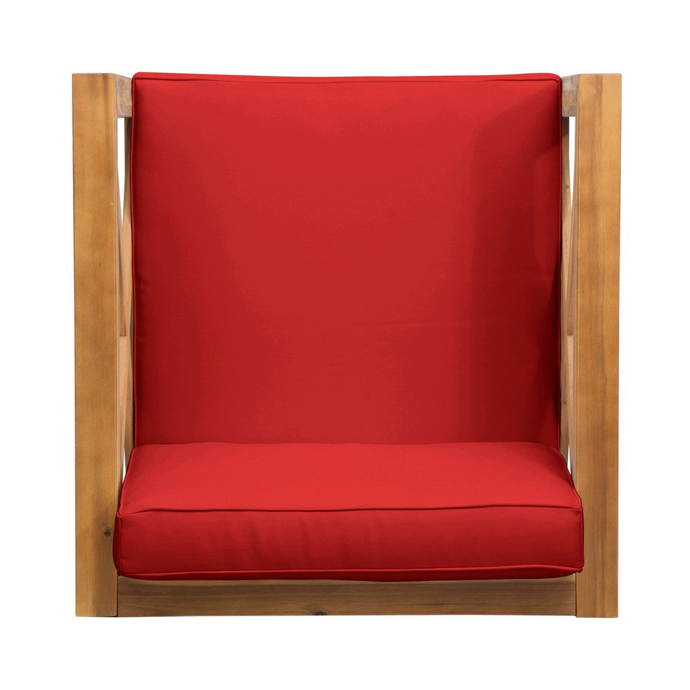 Juna Outdoor Club Chair, Water Resistant Red Cushions, Teak Finish - BM355270