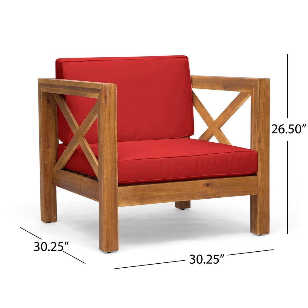 Juna Outdoor Club Chair, Water Resistant Red Cushions, Teak Finish - BM355270
