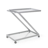 Bar Cart Server, Z Frame, Tempered Glass Shelves, Silver Iron, 37 Inch - BM355271