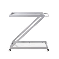 Bar Cart Server, Z Frame, Tempered Glass Shelves, Silver Iron, 37 Inch - BM355271