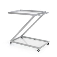 Bar Cart Server, Z Frame, Tempered Glass Shelves, Silver Iron, 37 Inch - BM355271