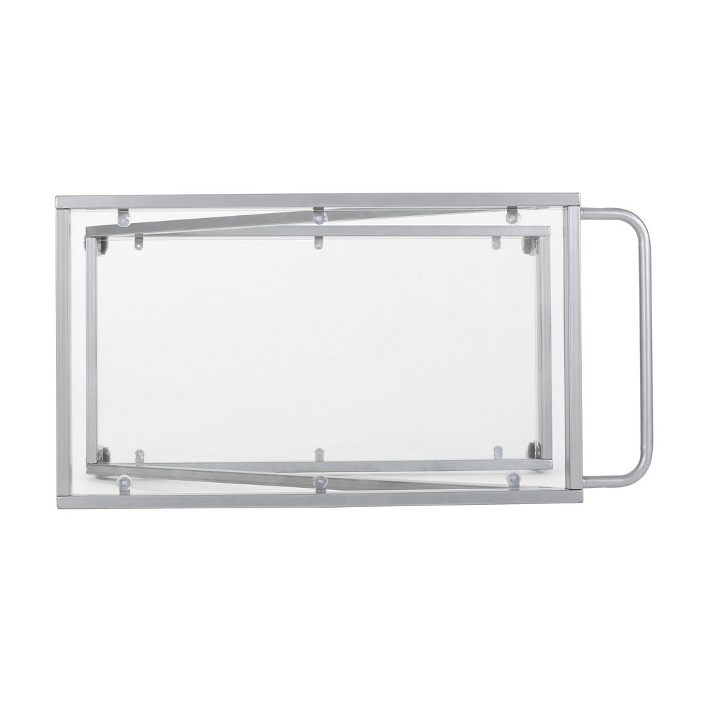 Bar Cart Server, Z Frame, Tempered Glass Shelves, Silver Iron, 37 Inch - BM355271