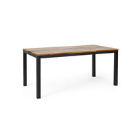 Lea Outdoor Dining Table, Rectangular, Teak Brown, Black Metal 69 Inch-BM355272