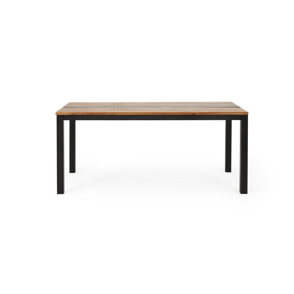 Lea Outdoor Dining Table, Rectangular, Teak Brown, Black Metal 69 Inch-BM355272