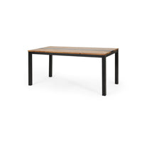 Lea Outdoor Dining Table, Rectangular, Teak Brown, Black Metal 69 Inch-BM355272