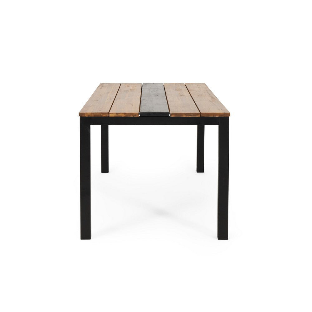 Lea Outdoor Dining Table, Rectangular, Teak Brown, Black Metal 69 Inch-BM355272