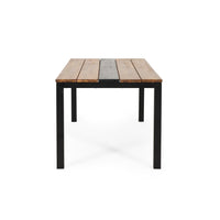 Lea Outdoor Dining Table, Rectangular, Teak Brown, Black Metal 69 Inch-BM355272