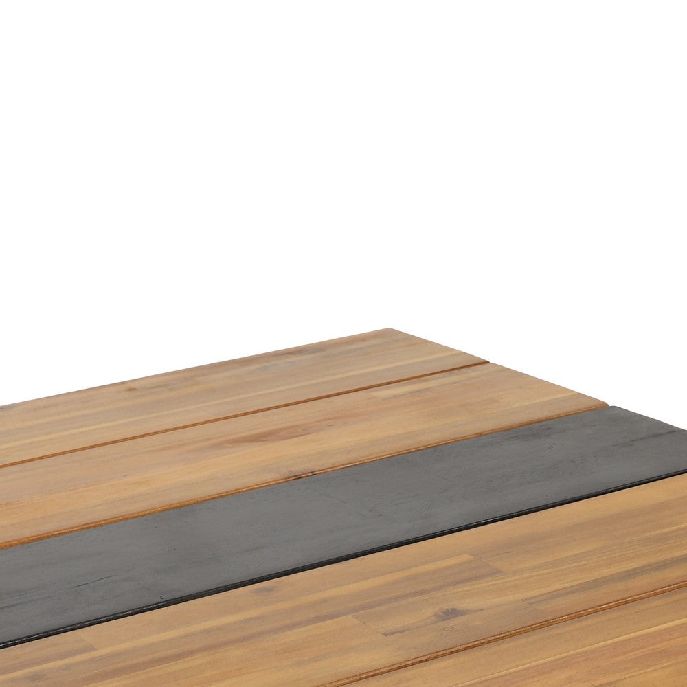 Lea Outdoor Dining Table, Rectangular, Teak Brown, Black Metal 69 Inch-BM355272