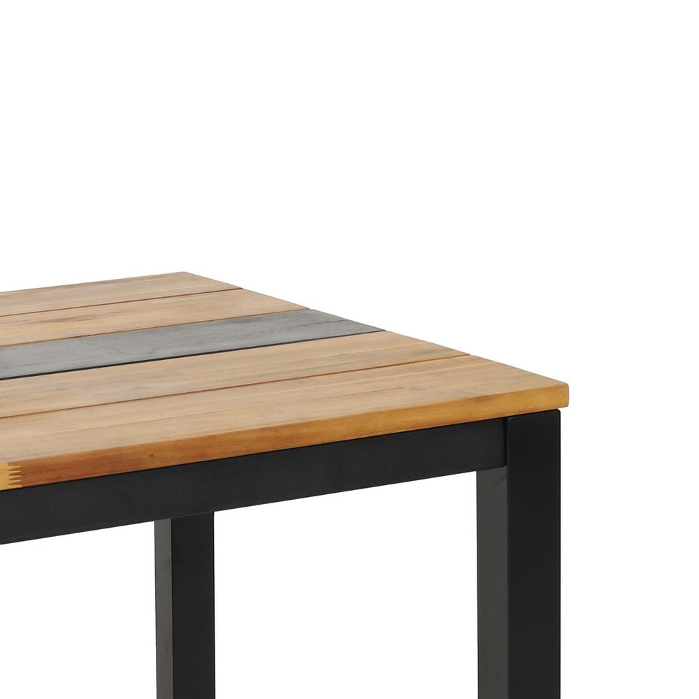 Lea Outdoor Dining Table, Rectangular, Teak Brown, Black Metal 69 Inch-BM355272
