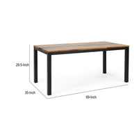 Lea Outdoor Dining Table, Rectangular, Teak Brown, Black Metal 69 Inch-BM355272